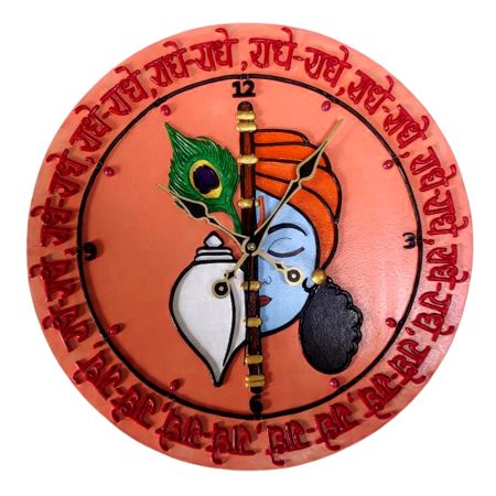 Handcrafted Lippan Art Krishna Wall Clock